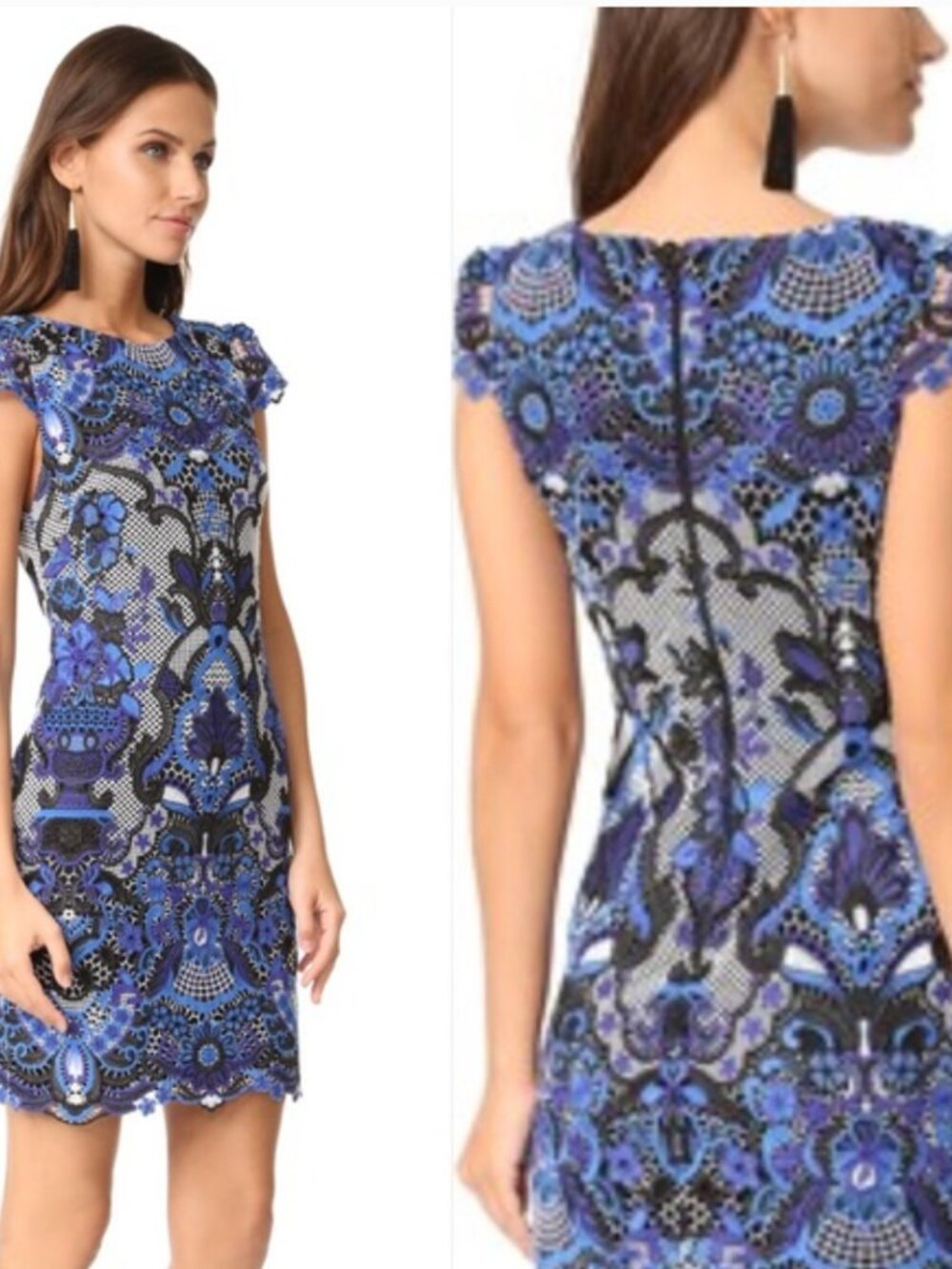 Alice + Olivia Nakia Royal Blue Guipure Lace Sheath Mini Dress Size 10 - Picture 2 of 11
